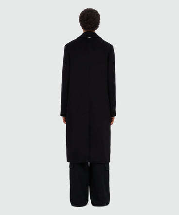 Black double-breasted wool coat
