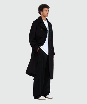 Black double-breasted wool coat