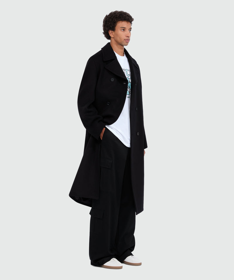 Black double-breasted wool coat 99 Men 