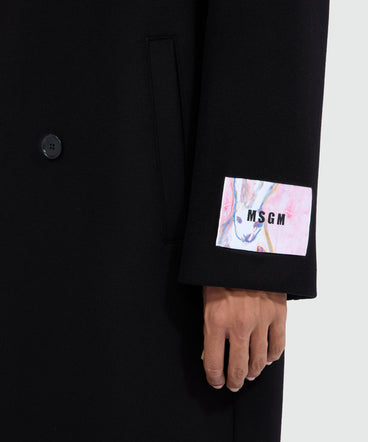 Black double-breasted wool coat