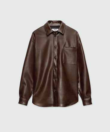 Brown shirt with structured faux leather pocket