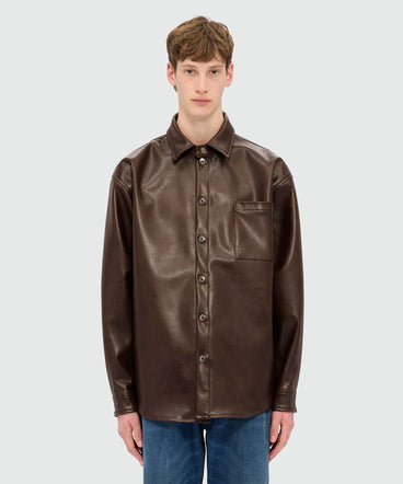Brown shirt with structured faux leather pocket