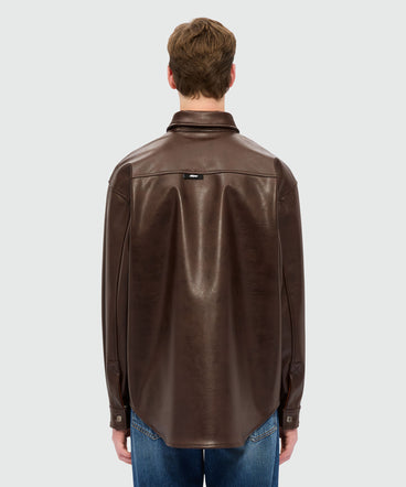 Brown shirt with structured faux leather pocket