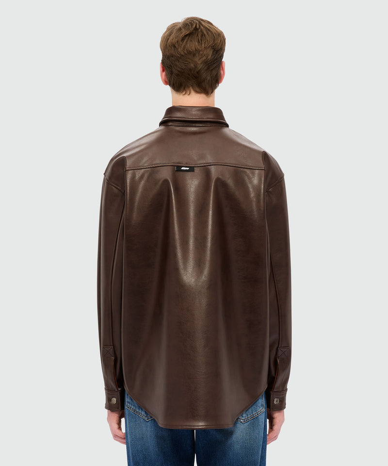 Brown shirt with structured faux leather pocket 30 Men 