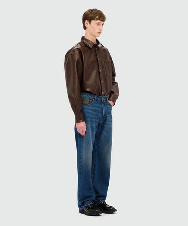 Brown shirt with structured faux leather pocket