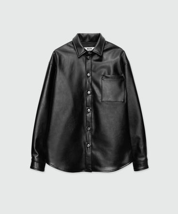 Black shirt with structured faux leather pocket
