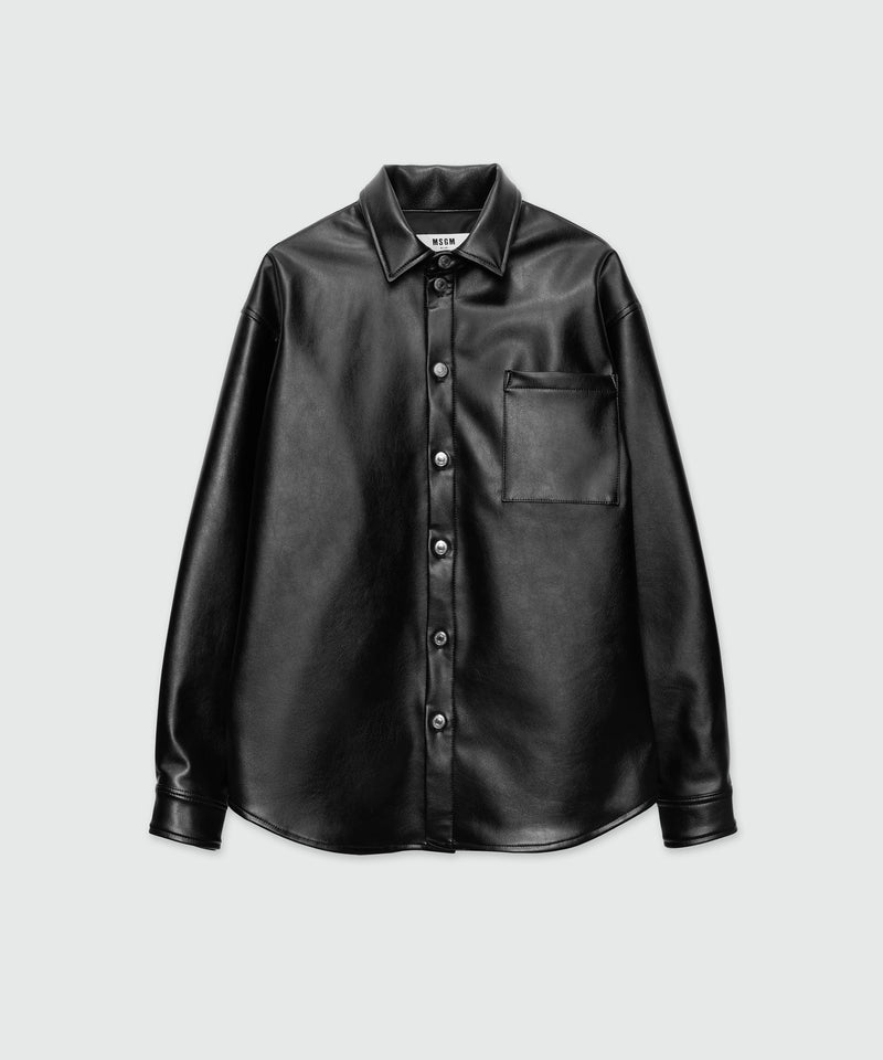 Black shirt with structured faux leather pocket 99 Men 