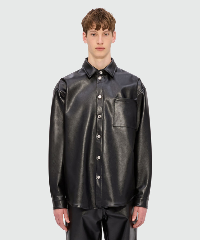 Black shirt with structured faux leather pocket 99 Men 