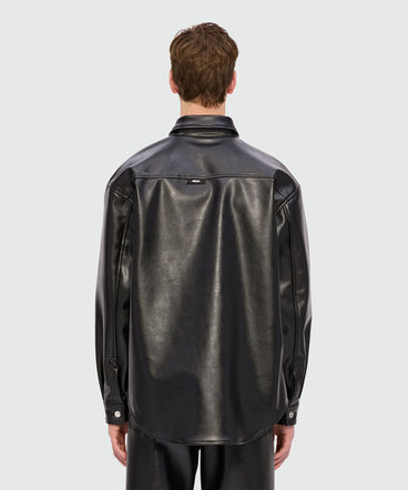 Black shirt with structured faux leather pocket