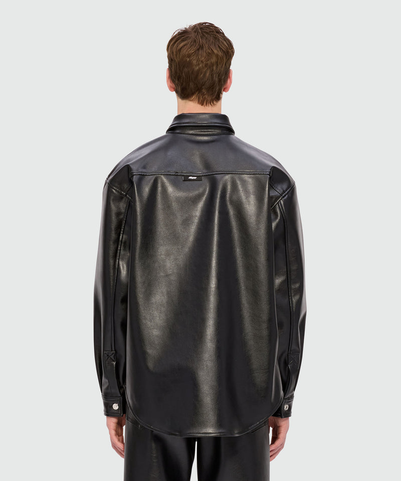 Black shirt with structured faux leather pocket 99 Men 