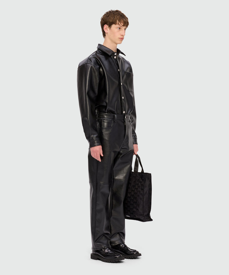 Black shirt with structured faux leather pocket 99 Men 