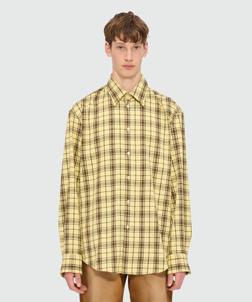 Yellow viscose shirt with check pattern