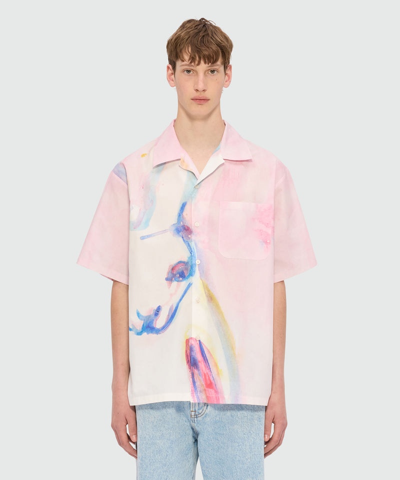 Pink poplin bowling shirt with "The White Rabbit" print 12 Men 