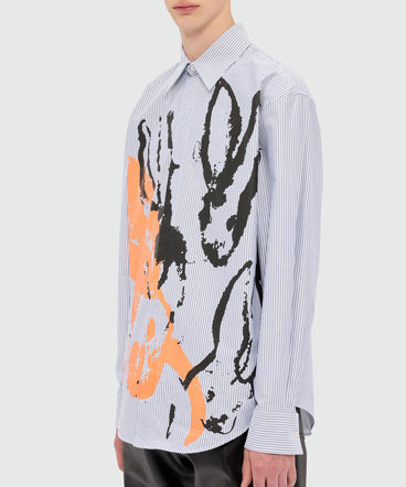 Light blue striped cotton oxford shirt with "Sketched Bunnies" print