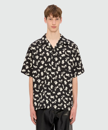 Black poplin bowling shirt with "Follow the Rabbit®" print