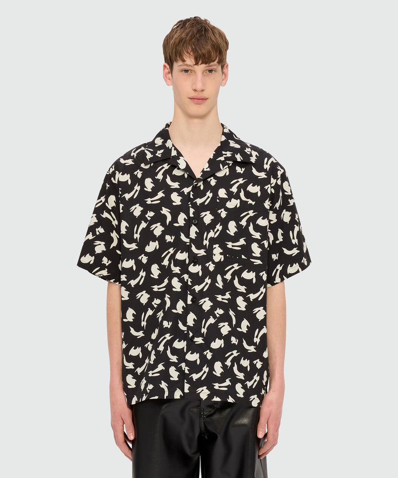 Black poplin bowling shirt with "Follow the Rabbit®" print 99 Men 