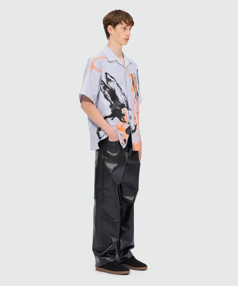 Blue Oxford striped bowling shirt with "Sketched Bunnies" print 85 Men 