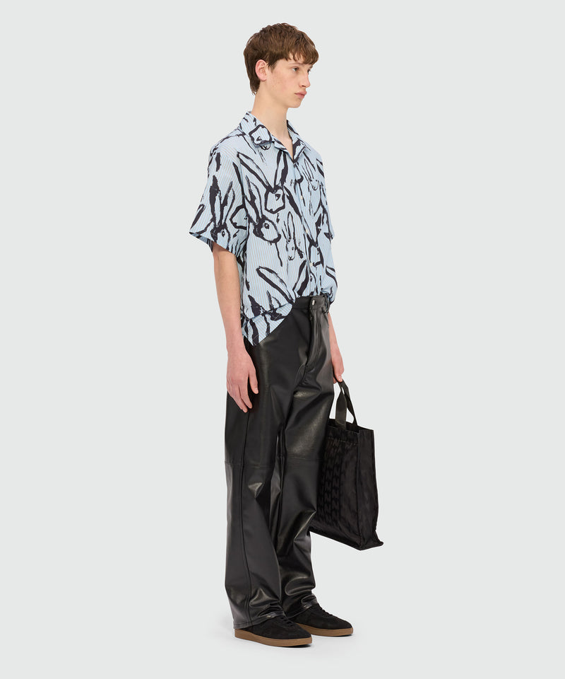 Light blue striped poplin bowling shirt with "Sketched Bunnies" print 84 Men 