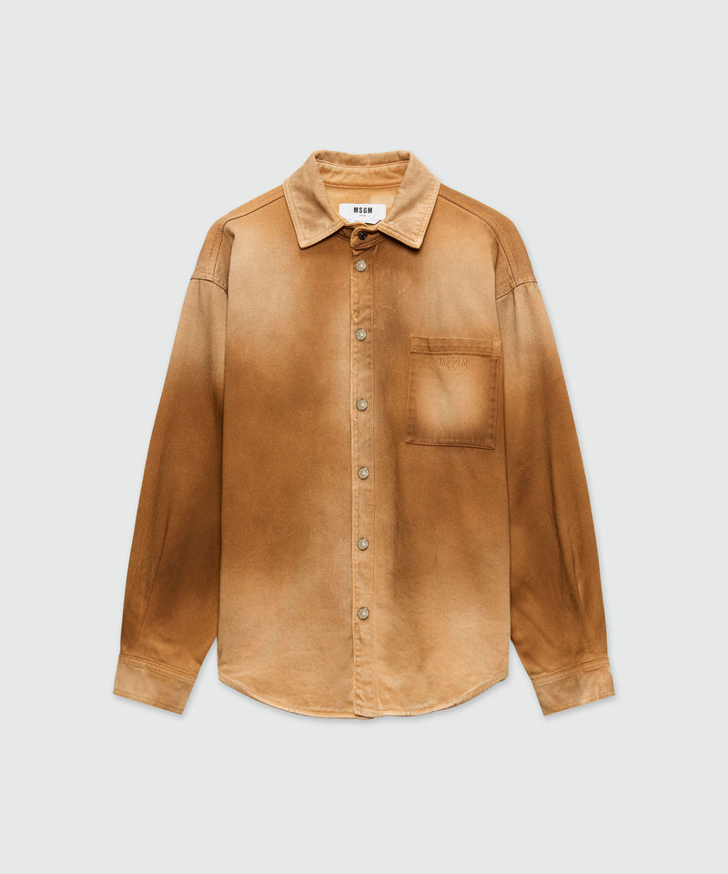 Beige spray-effect denim shirt 26 Men 