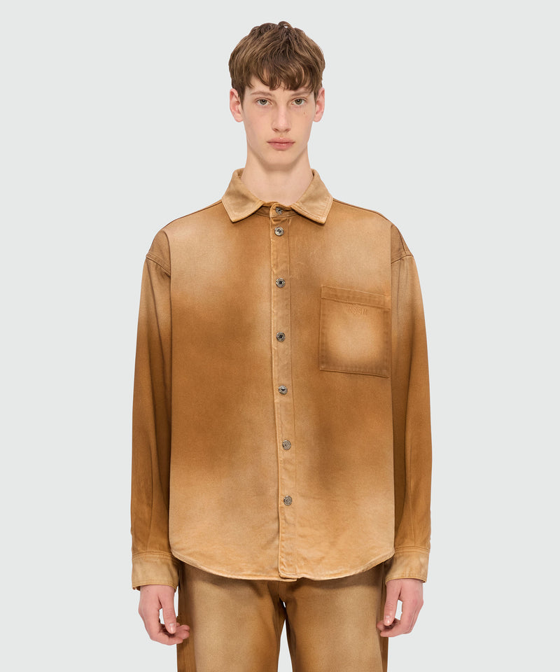 Beige spray-effect denim shirt 26 Men 