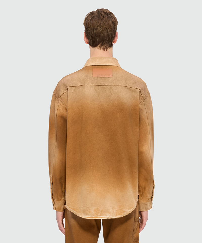 Beige spray-effect denim shirt 26 Men 