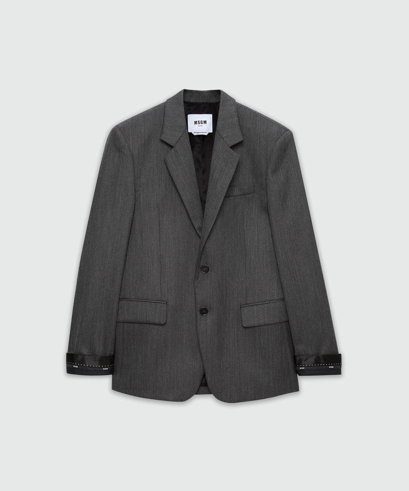 Single-breasted anthracite jacket in cool wool with logo tape 98 Men 