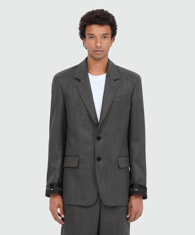 Single-breasted anthracite jacket in cool wool with logo tape 98 Men 