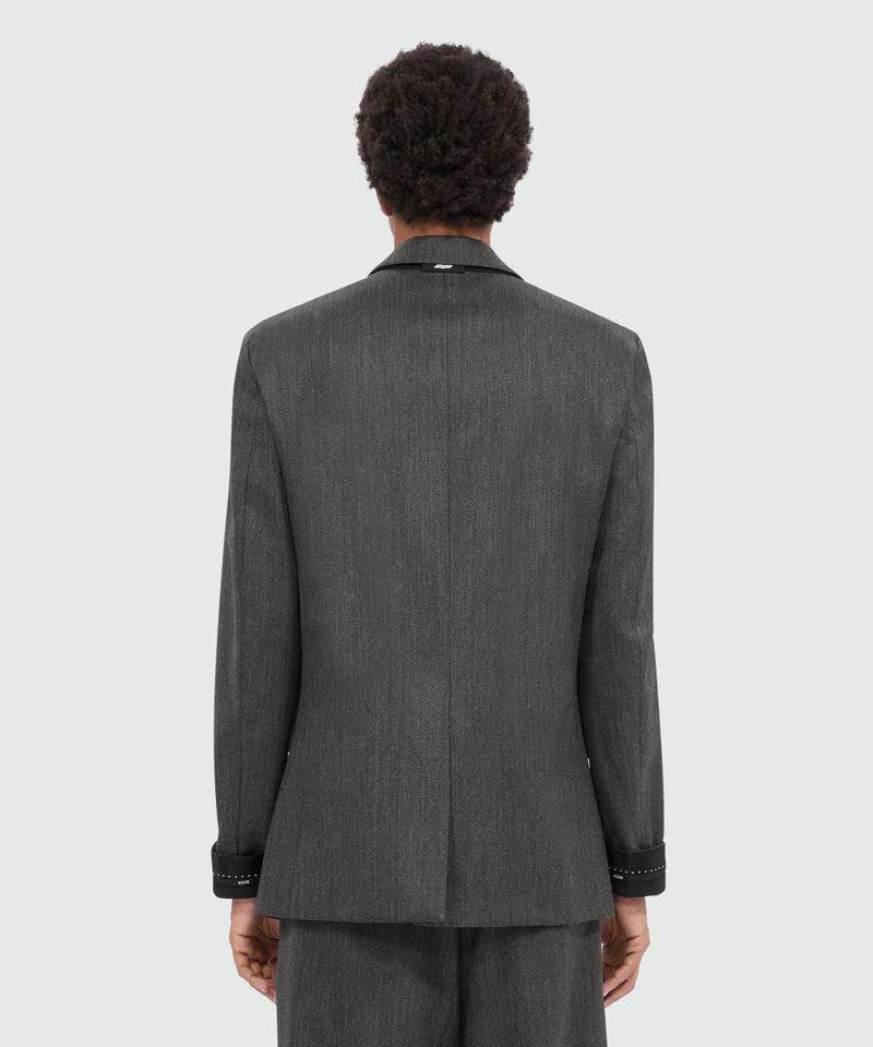 Single-breasted anthracite jacket in cool wool with logo tape 98 Men 