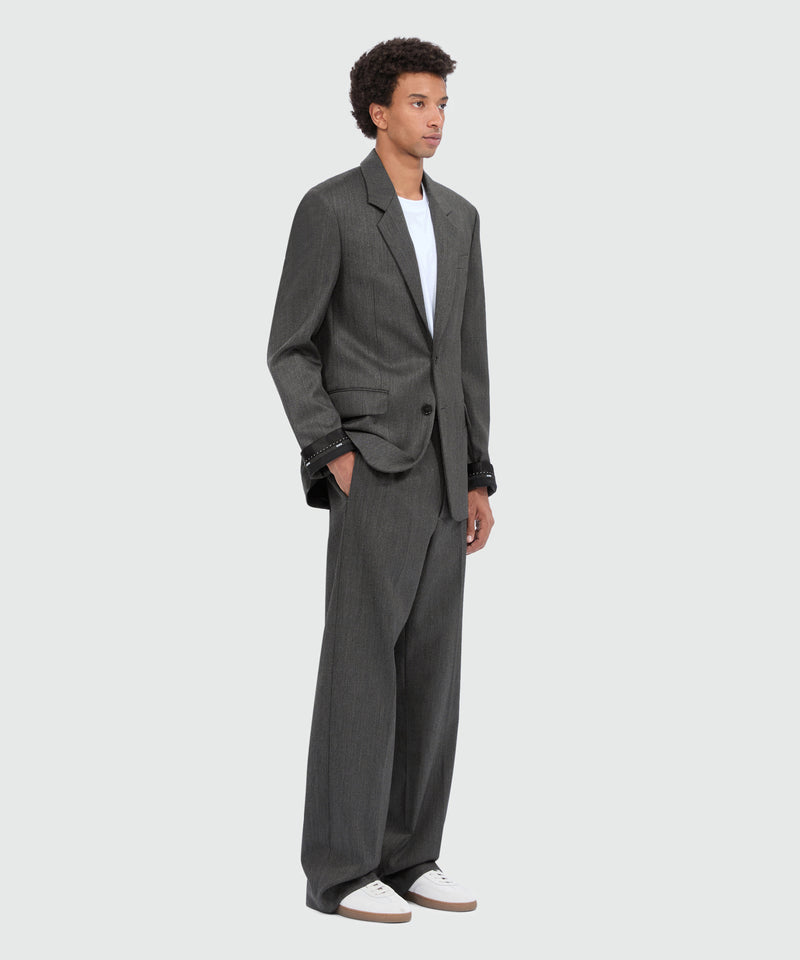 Single-breasted anthracite jacket in cool wool with logo tape 98 Men 