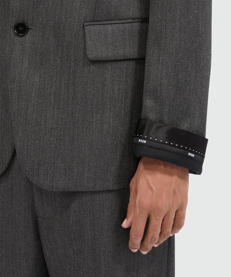 Single-breasted anthracite jacket in cool wool with logo tape 98 Men 