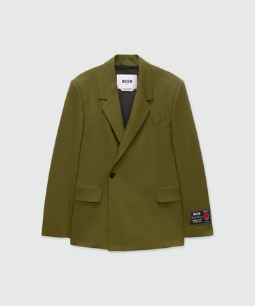 Olive green double-breasted jacket in cool wool