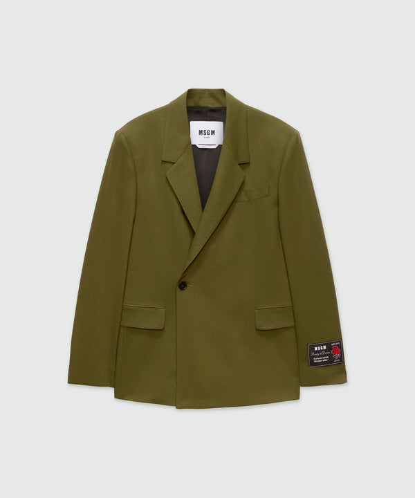 Olive green double-breasted jacket in cool wool