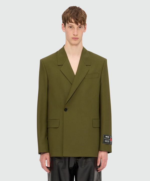 Olive green double-breasted jacket in cool wool