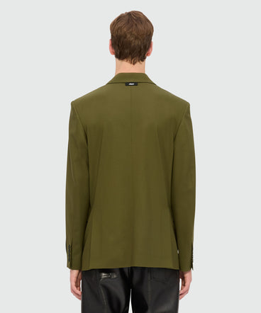Olive green double-breasted jacket in cool wool