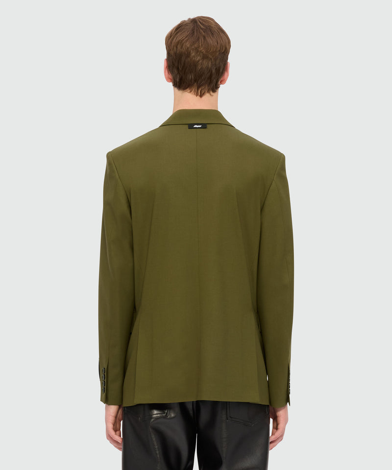 Olive green double-breasted jacket in cool wool 37 Men 
