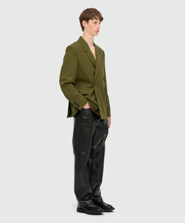 Olive green double-breasted jacket in cool wool