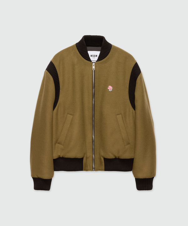 Olive green bomber jacket in wool cloth