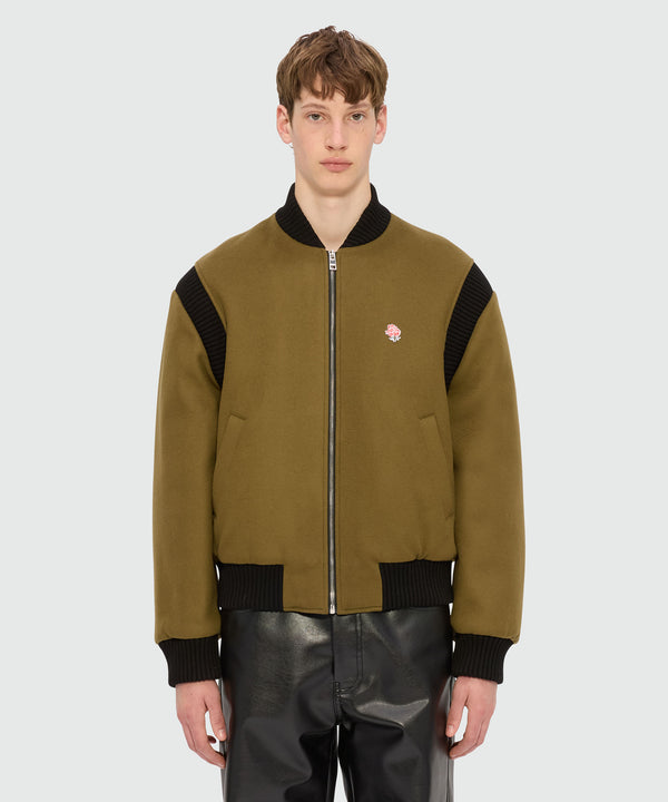 Olive green bomber jacket in wool cloth