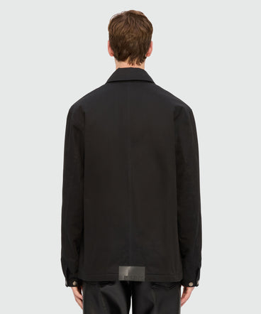 Black cotton drill overshirt with "Sketched Bunnies" print