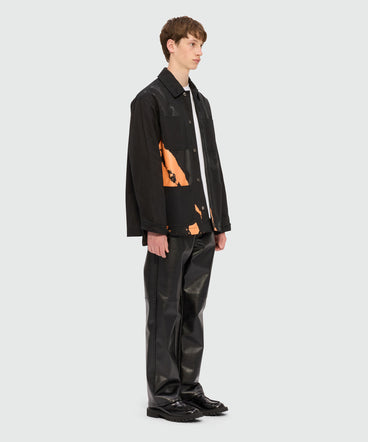 Black cotton drill overshirt with "Sketched Bunnies" print