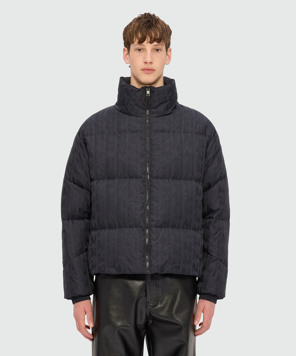 "TheMwave" black jacquard nylon down jacket