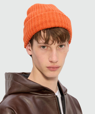 Orange ribbed hat with MSGM label