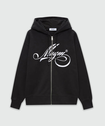 Black jersey hoodie with cursive MSGM logo