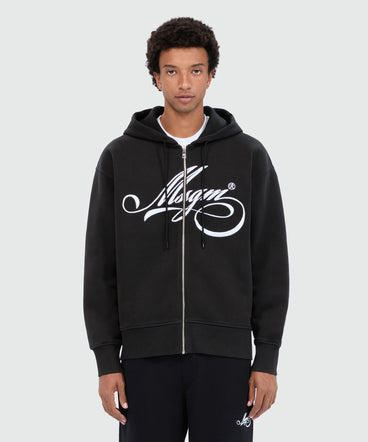 Black jersey hoodie with cursive MSGM logo