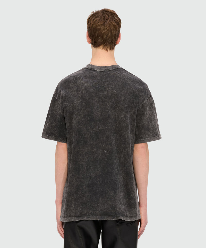 T-shirt nera in jersey effetto marmorizzato e stampa "Family business" 99 Uomo 