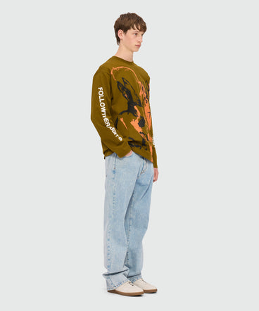 T-shirt verde oliva in jersey e stampa "Sketched bunnies"