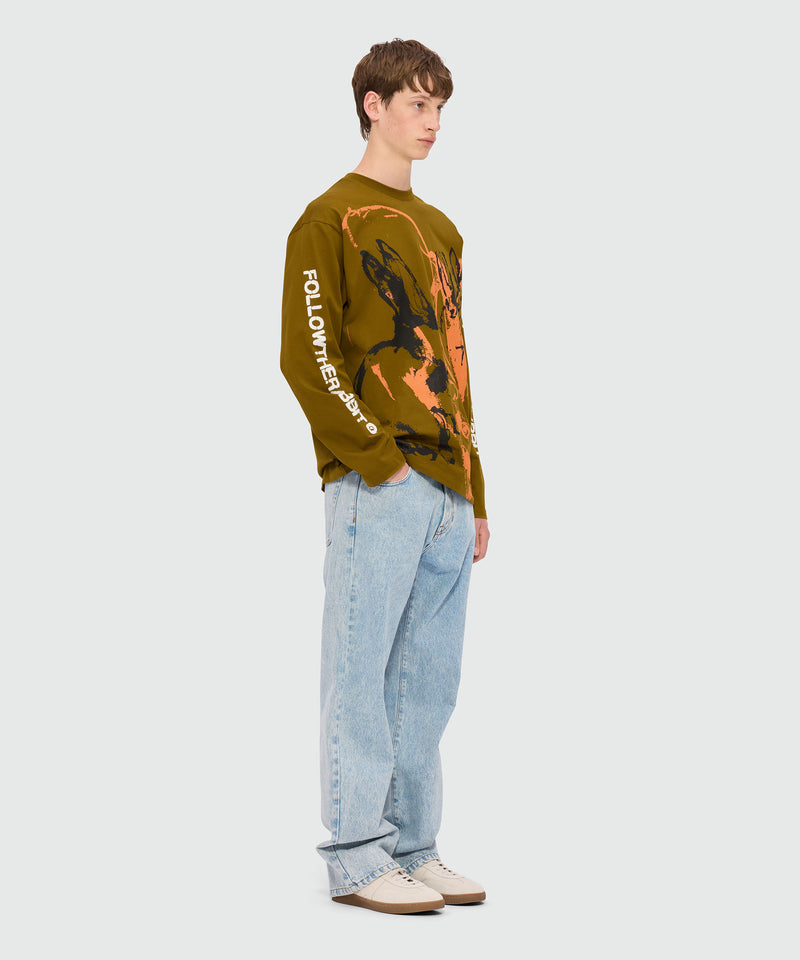 T-shirt verde oliva in jersey e stampa "Sketched bunnies" 38 Uomo 