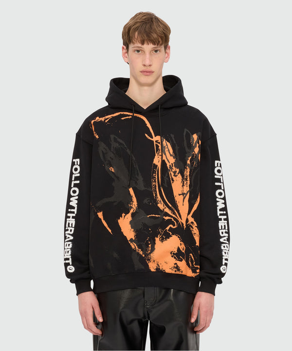 Black hoodie with "Sketched Bunnies" print
