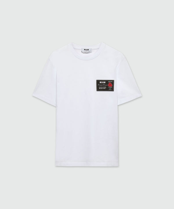T-shirt bianca in jersey con patch
