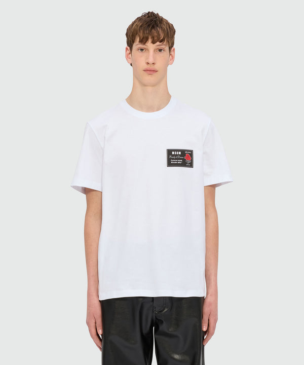 T-shirt bianca in jersey con patch